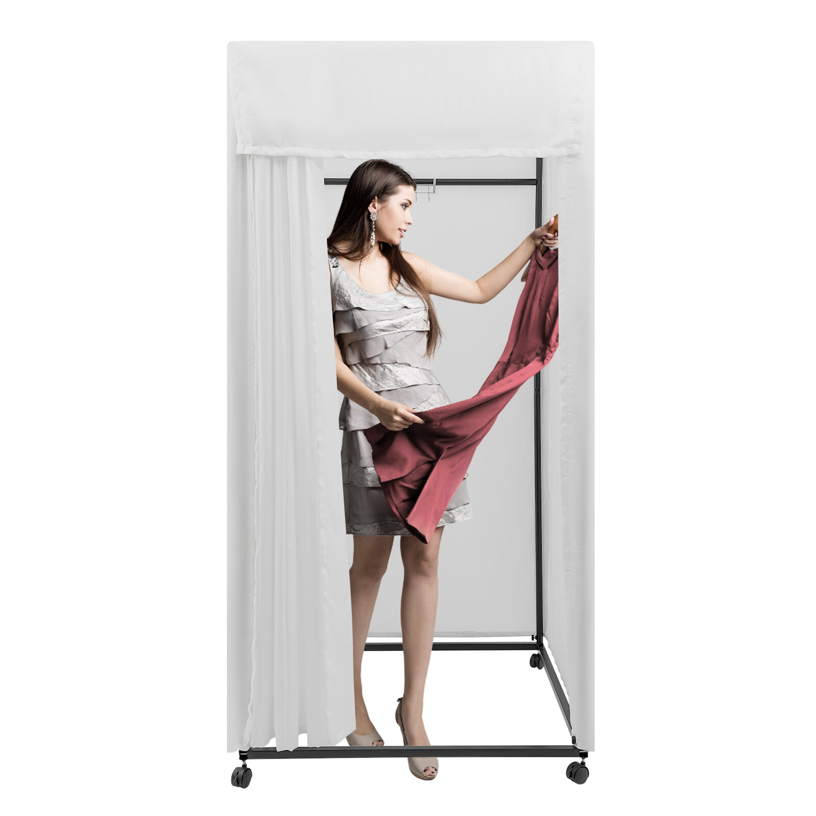 Portable Fitting Room Movable Freestanding Dressing Room W/ 4 Universal WheelsUS
