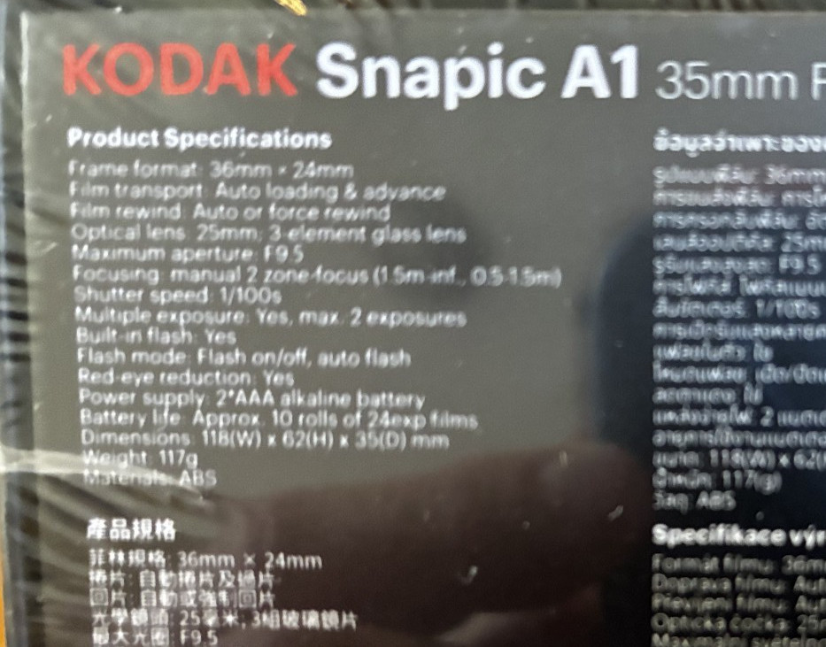 Kodak Snapic A1 35mm full frame Film Camera – BRAND NEW – Rhino Gray color