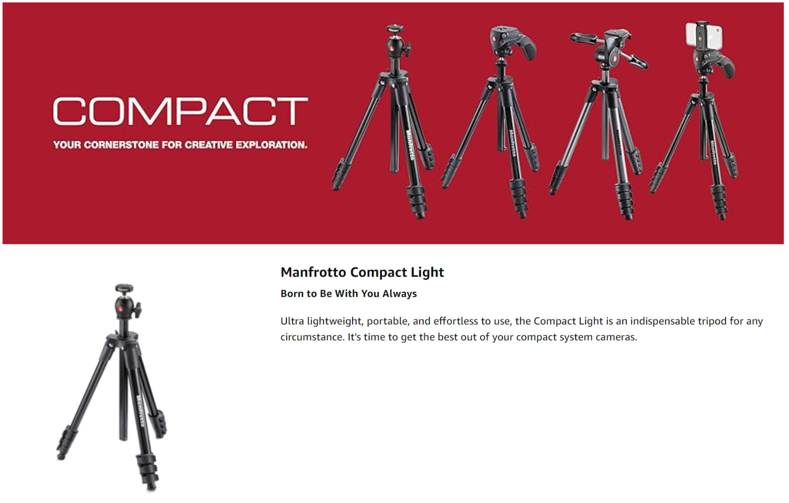 NEW Manfrotto BallHead and Tri-Pod 51″ Compact Light Tripod Kit Aluminum 4-stage