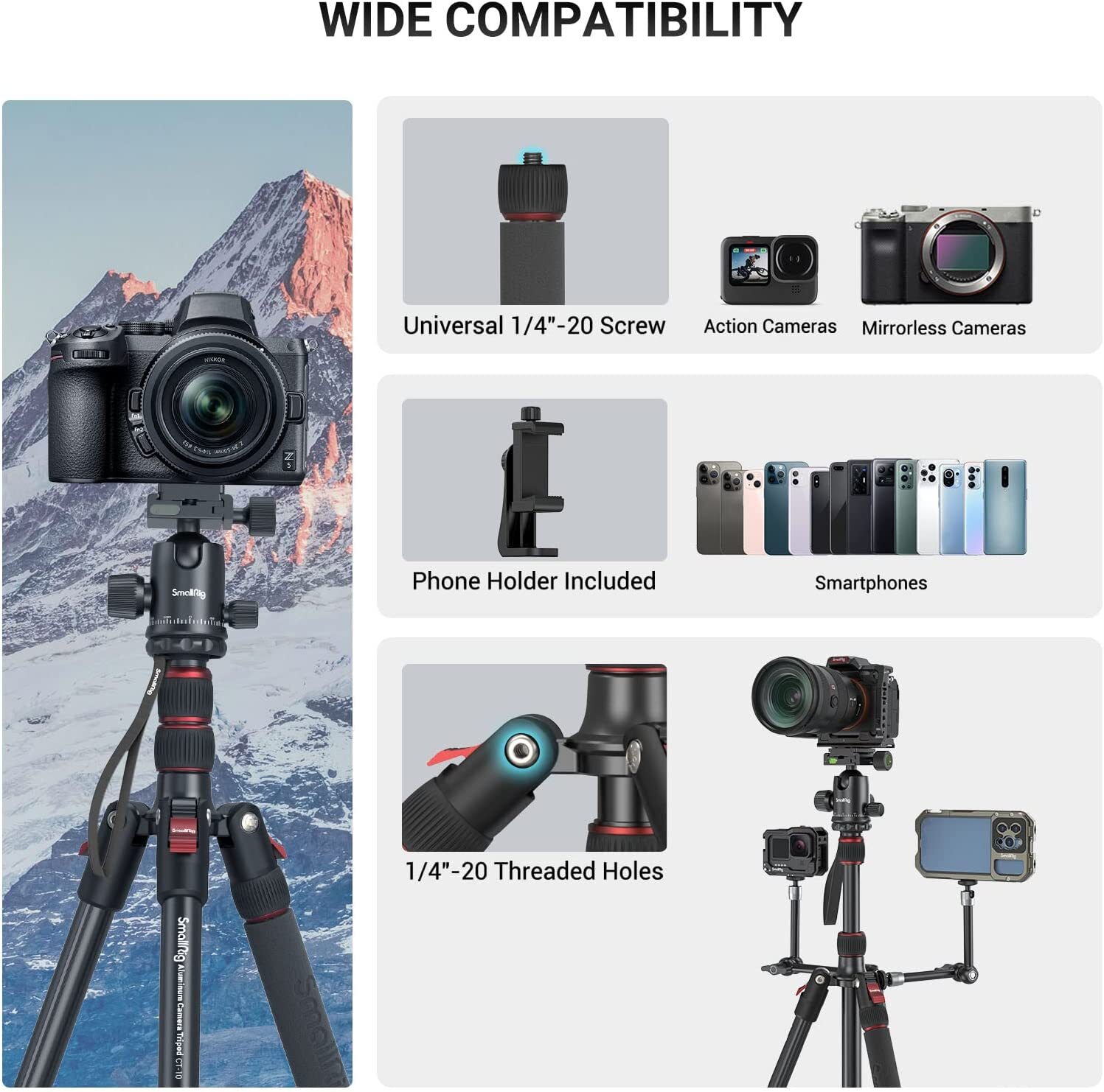 SmallRig 72″ Camera Tripod Monopod with 36mm 360° Metal Ball Head 16-72 inches
