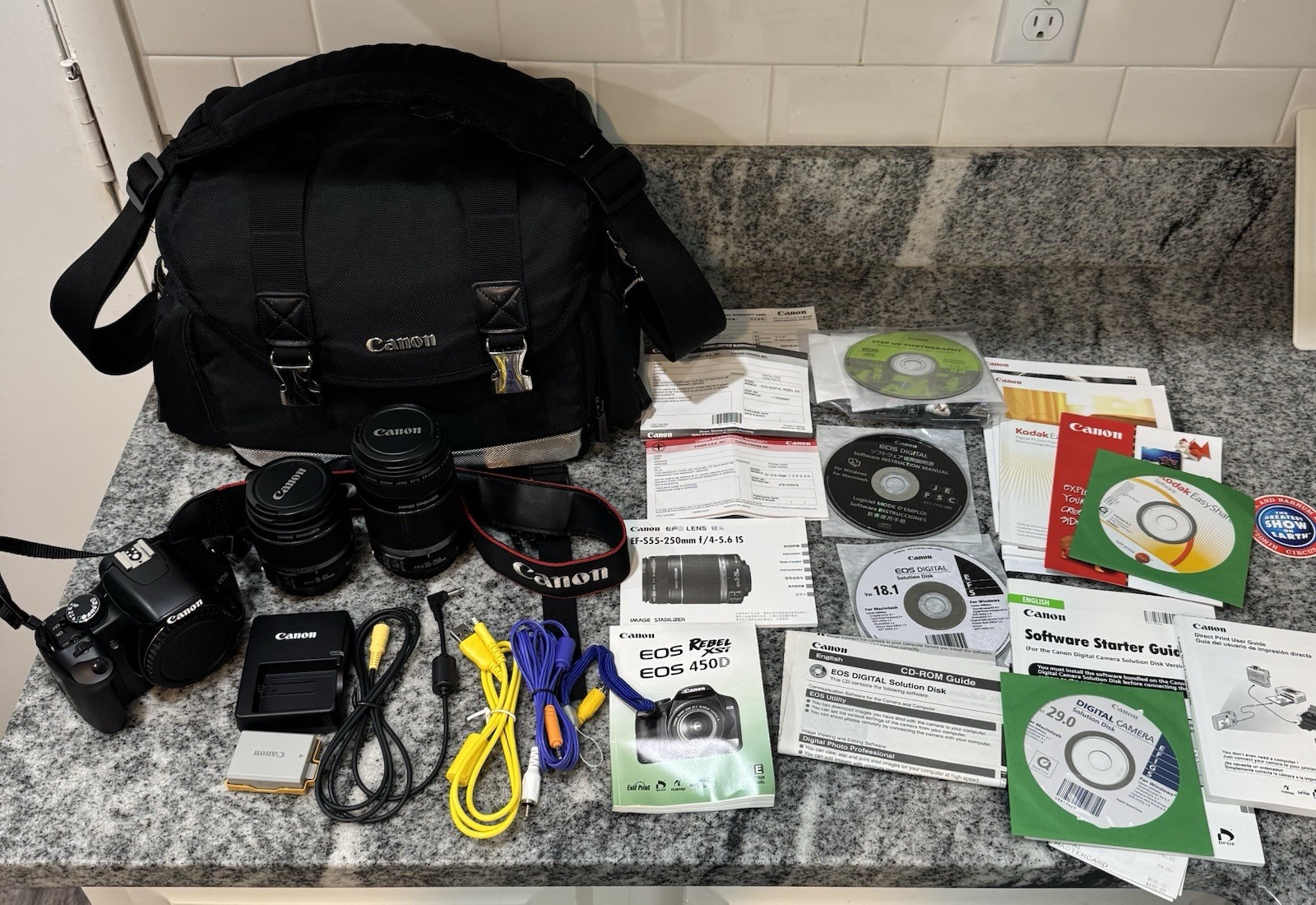 Canon Rebel XSi Digital Camera EFS 55-250mm 18-55mm Lenses And Accessories