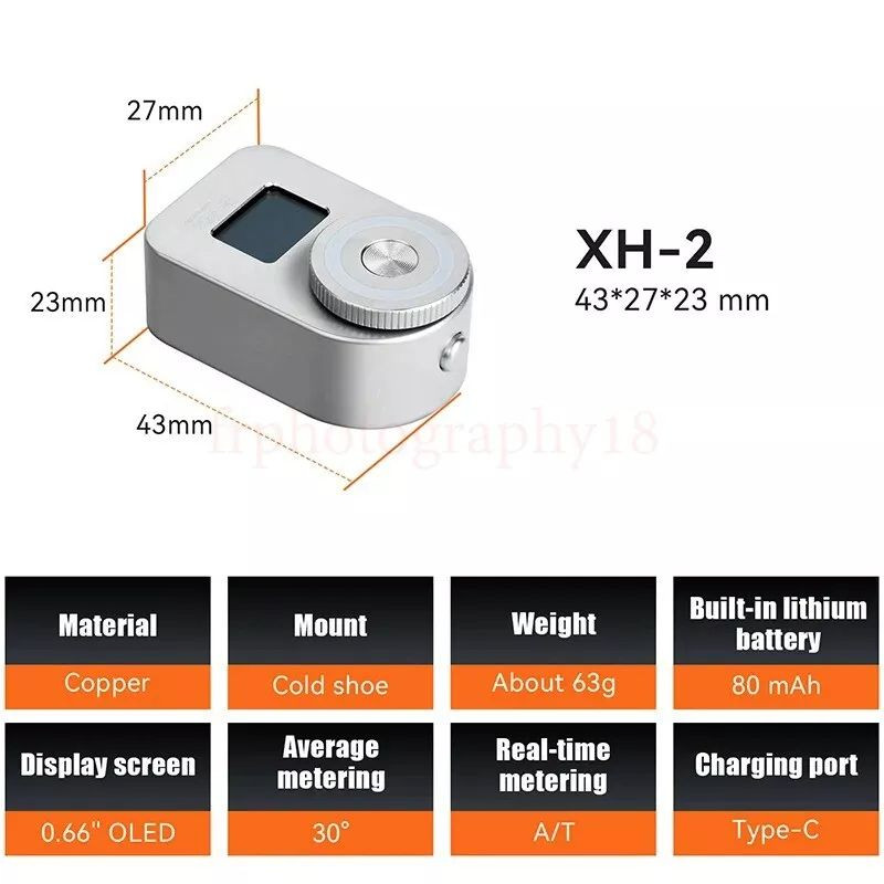 US Astrhori XH-2 Camera Light Meter OLED Screen Cold Shoe 0.66″ Real-Time Meter