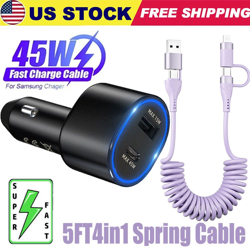 45W Super Fast Charging USB Type C Car Charger For Samsung iPhone Android Phone