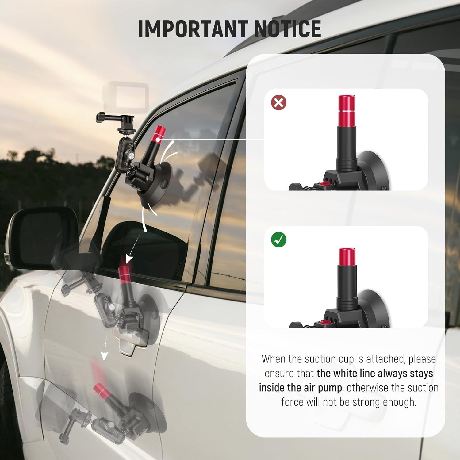 Triple Suction Cup Car Mount Compatible with Insta360 X5 X4 Gopro DJI OSMO 360 C
