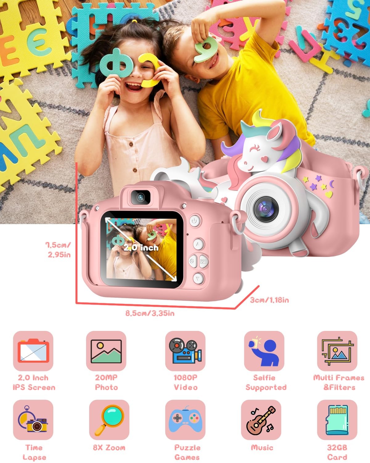 for 3-8 Years Old Toddlers Childrens Boys Girls Selfie 20 MP HD 1080P IPS Scr…