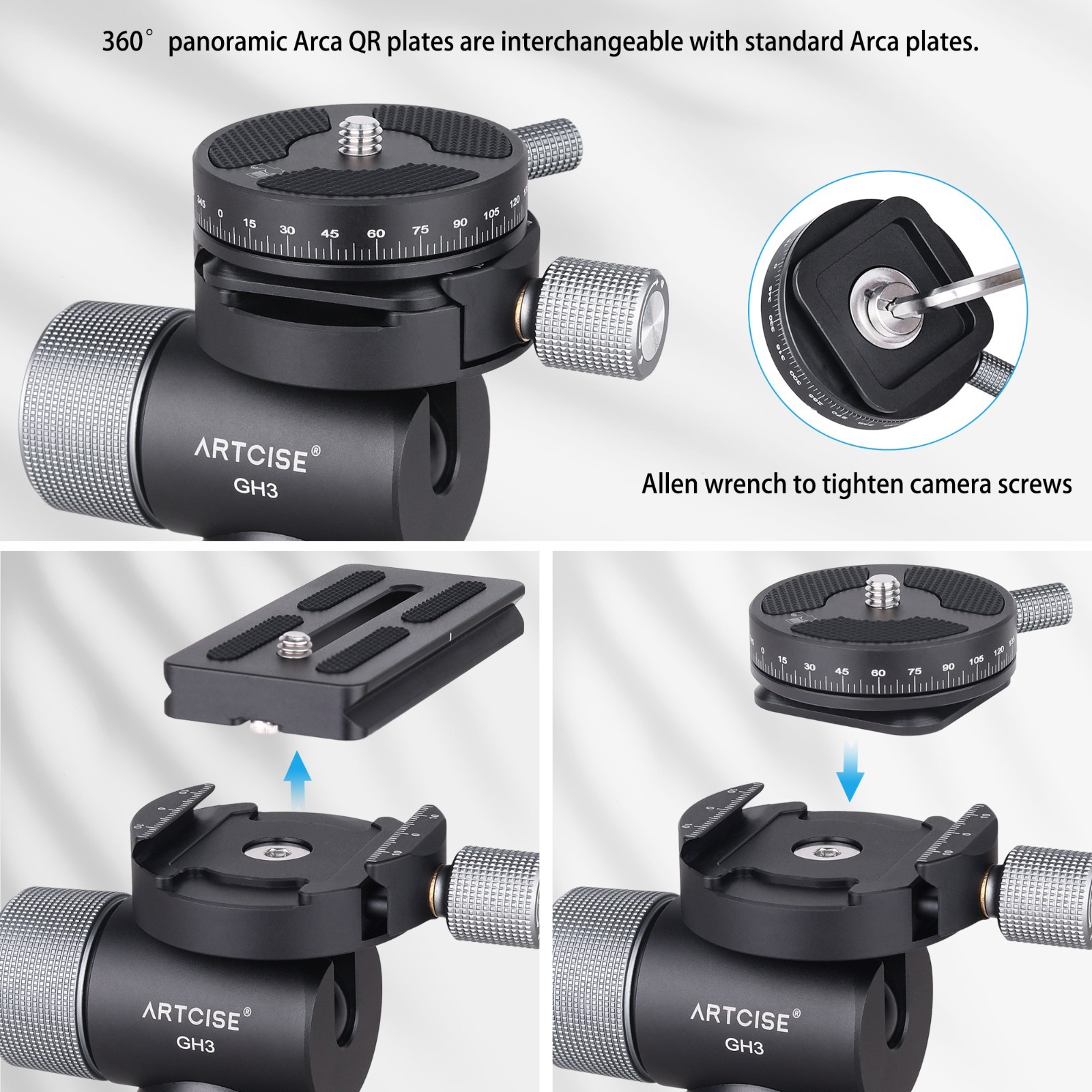 ARTCISE LB44 Panorama All metal Low Profile Tripod Head Ball head fr Camera DLSR