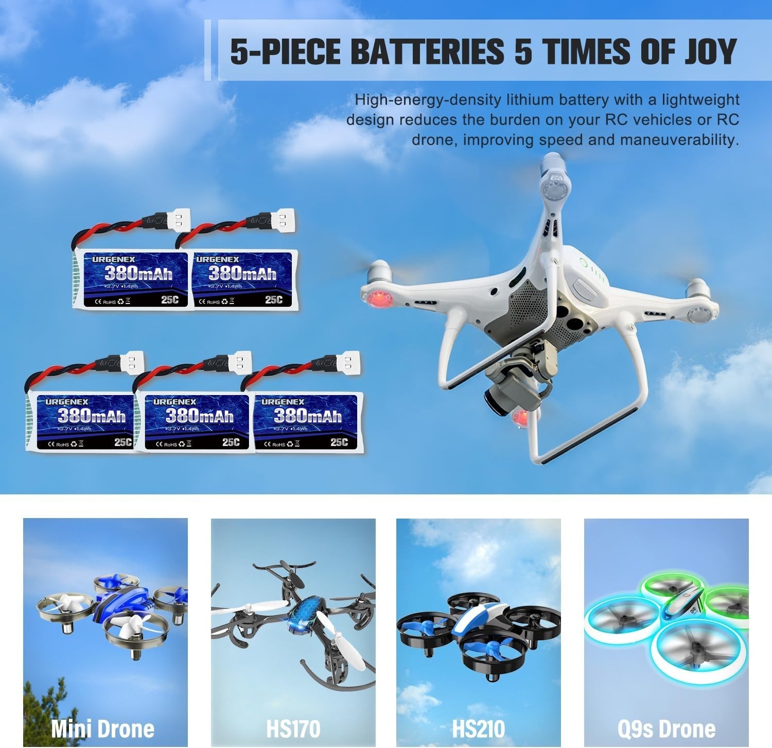 5PCS 3.7V Lipo Batteries with 5in1 Charger – Enhance Drone Performance & Safety