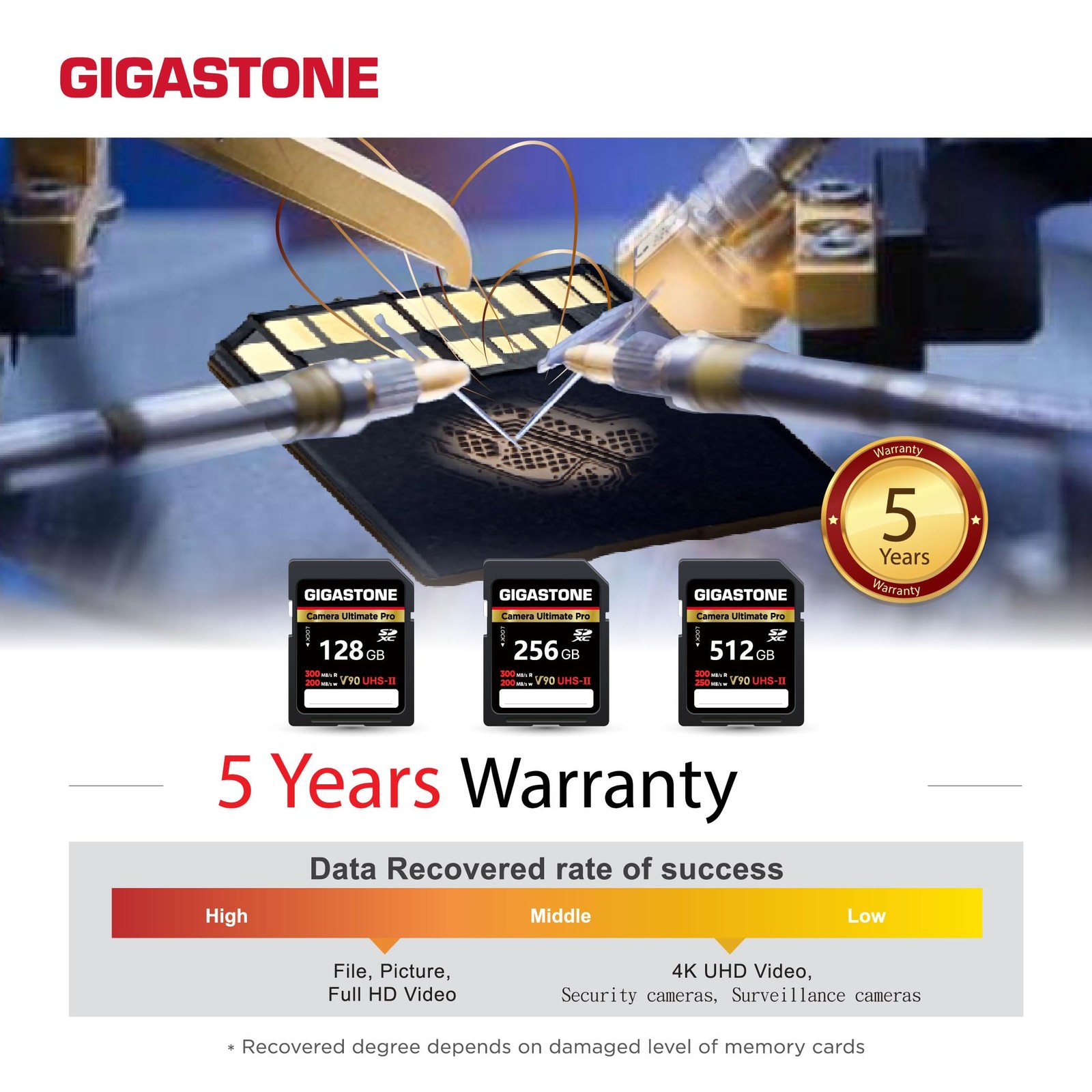 【5-Years Data Recovery】 GIGASTONE 256GB SD A1 V90 Camera Ultimate Pro