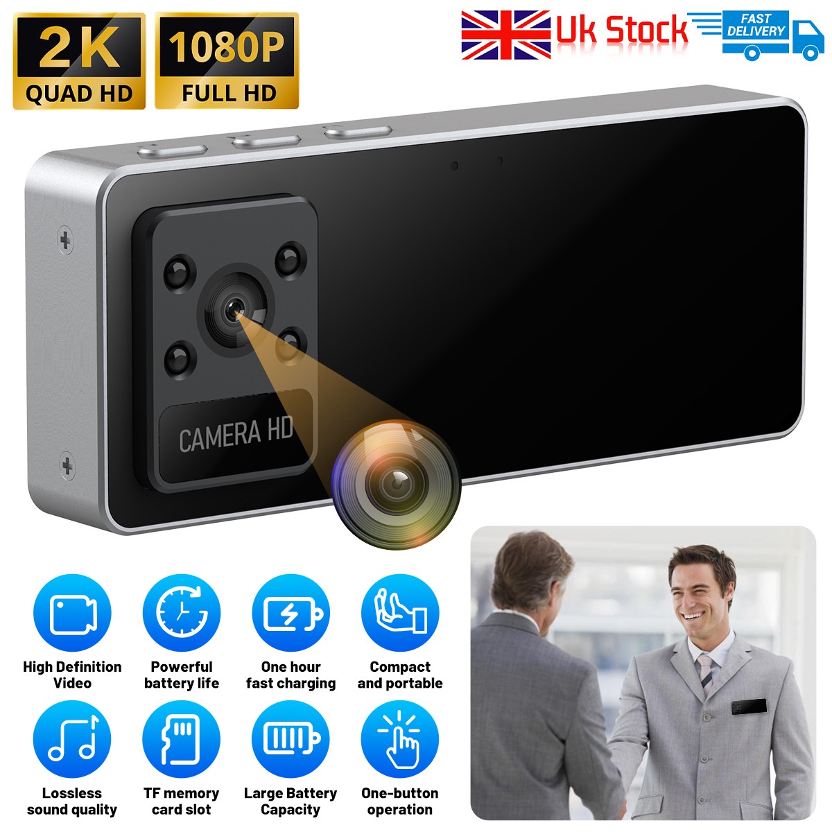 L15 2K HD Badge Camera Body-Worn Work Recorder with Built-in Wi-Fi Hotspot 130°