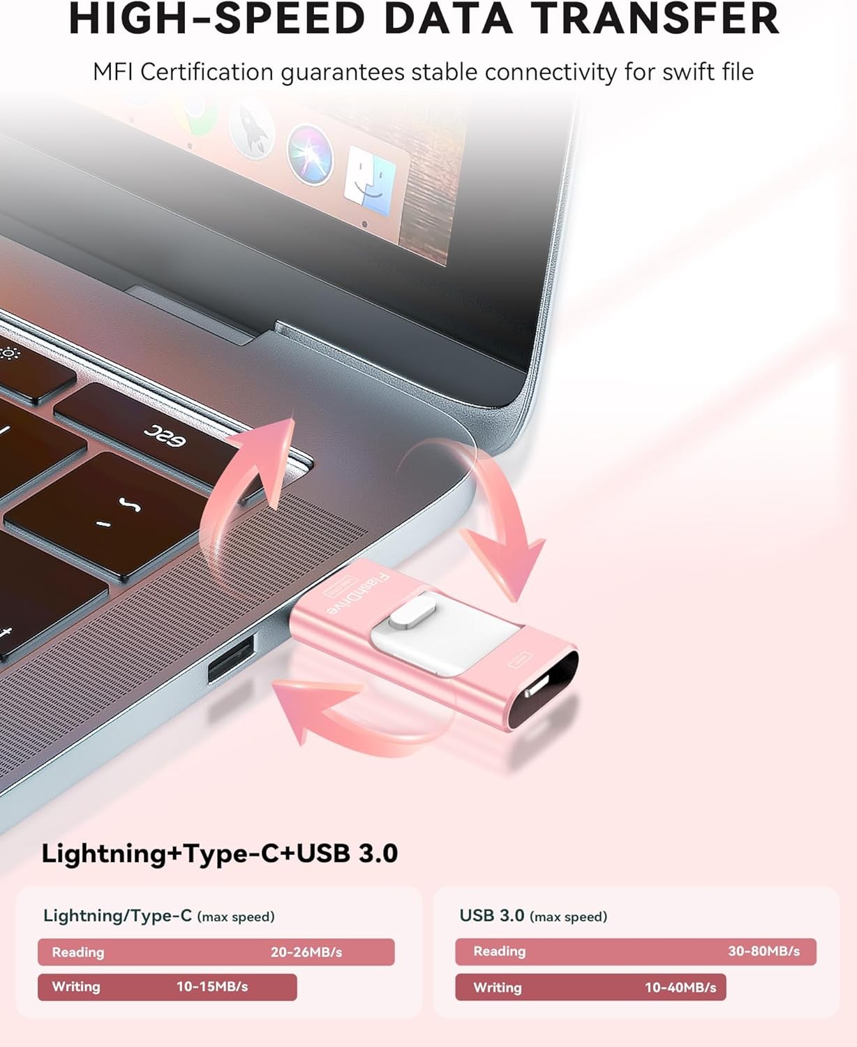 256GB Flash Drive, Photo Stick Memory Stick Compatible With iPhone iPad (Pink)