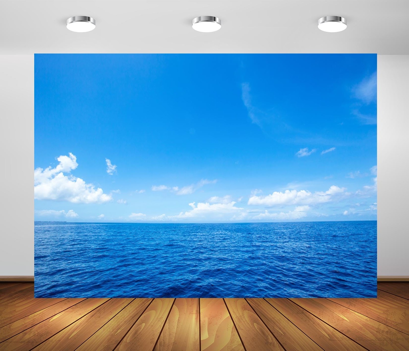 7x5ft Fabric Blue Ocean and Sky Backdrop Blue Sky White Clouds Sea Water Wave…