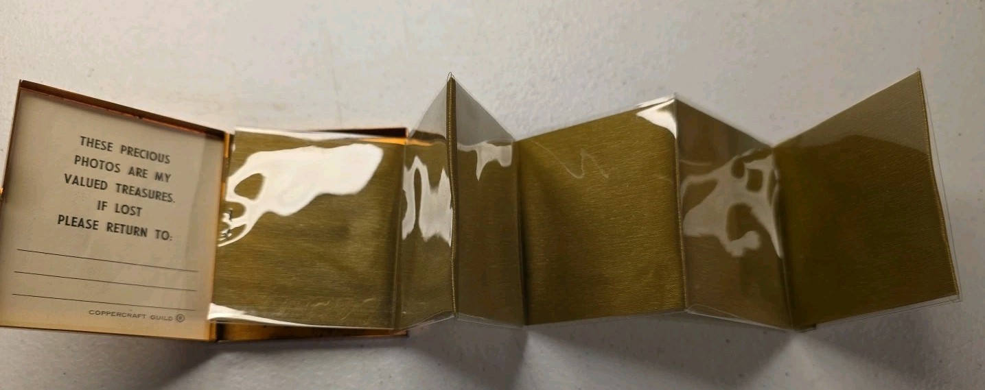 Vtg Copper Case With Folding Photo Album 14 Pics 2.5″ X 3″ Small Travel Size
