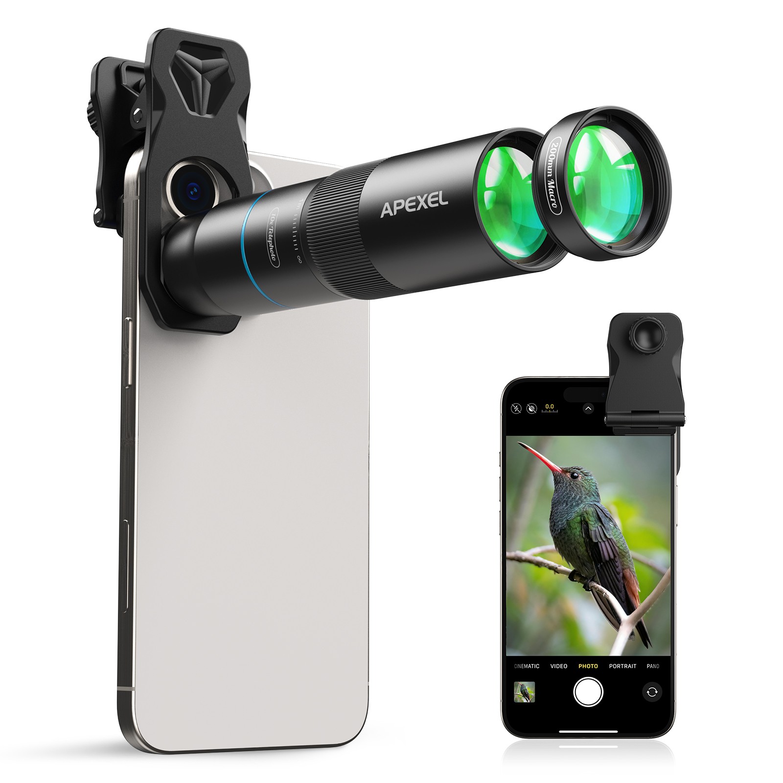 APEXEL 10X Telephoto Lens & 150mm Macro Lens, 2-in-1