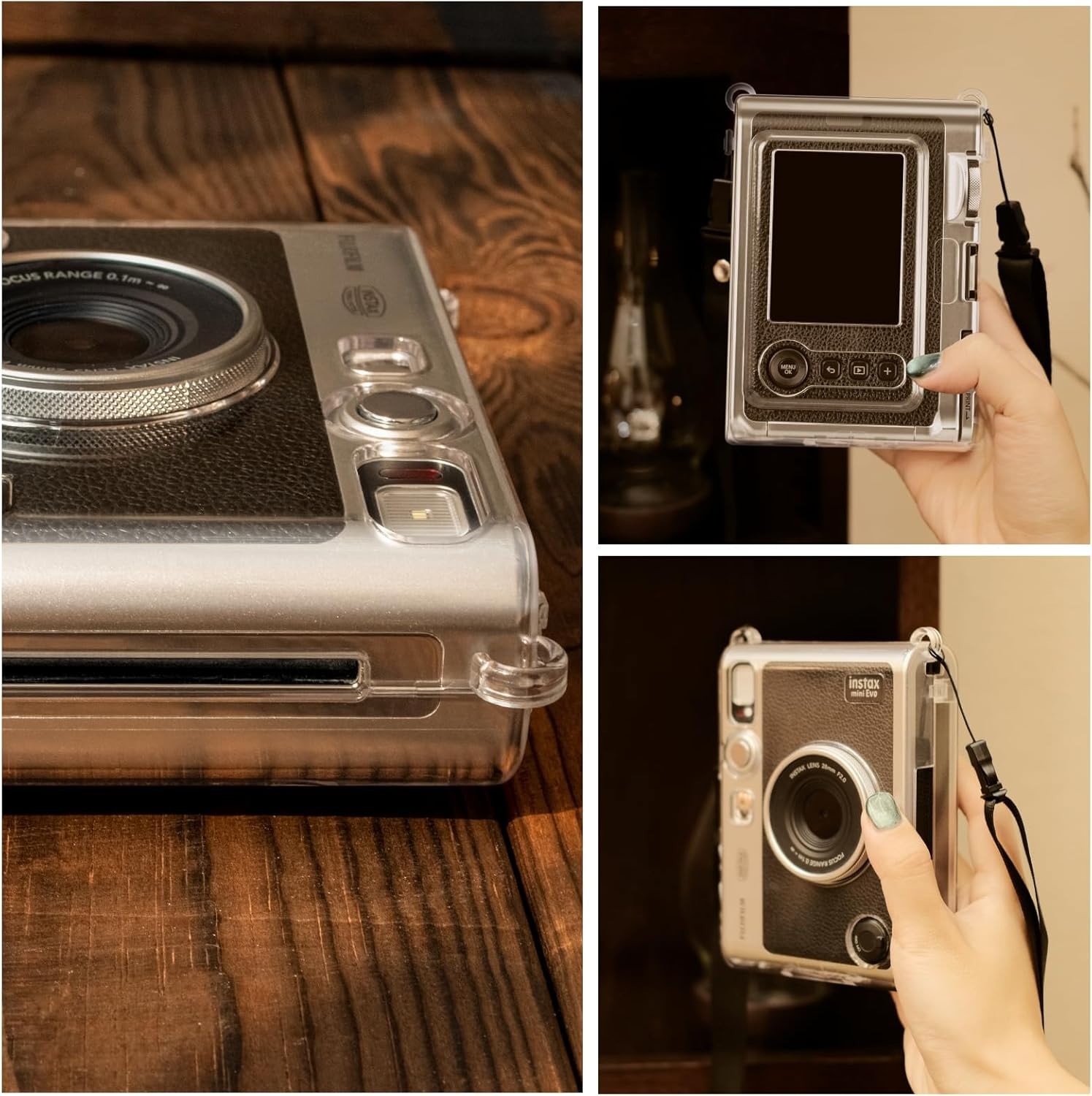 Funda Transparente Instax Mini Evo Case Rigido Con Correa Hombro Proteccion Plus