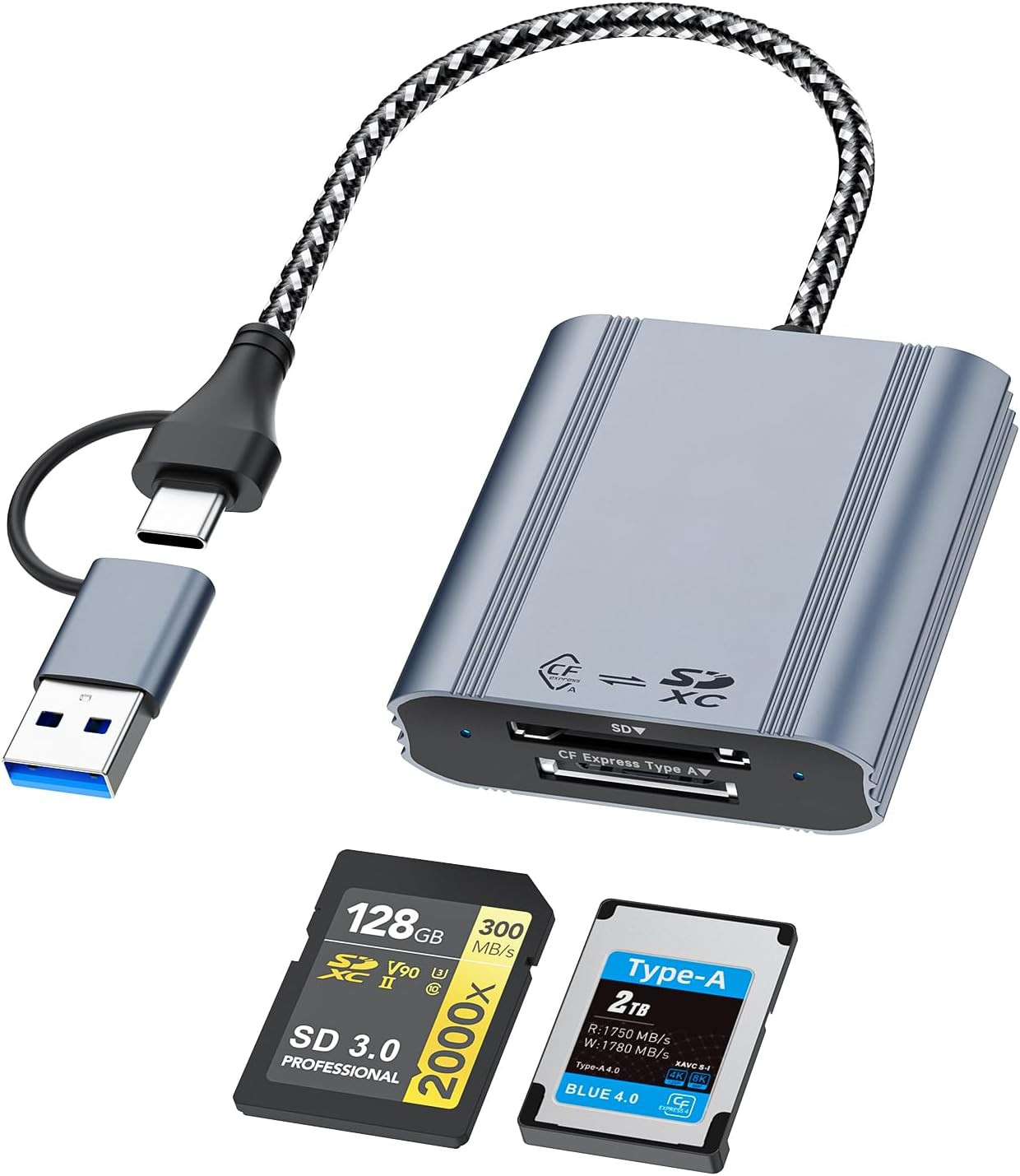 CFexpress Type A & SD Card Reader, USB 3.2 Gen 2 10Gbps Dual Slot, 2-in-1 CF Exp
