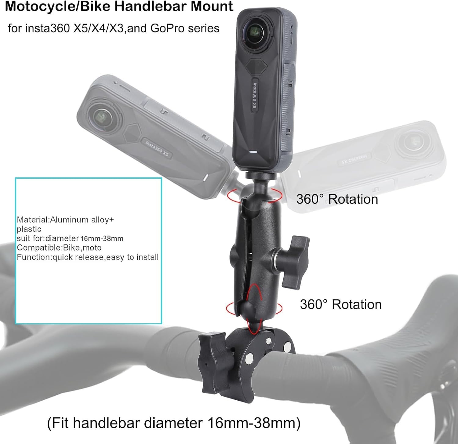 Camera Air Pump Vacuum Suction Cup Handlebar Mount Kit for Insta360 & GoPro – 36