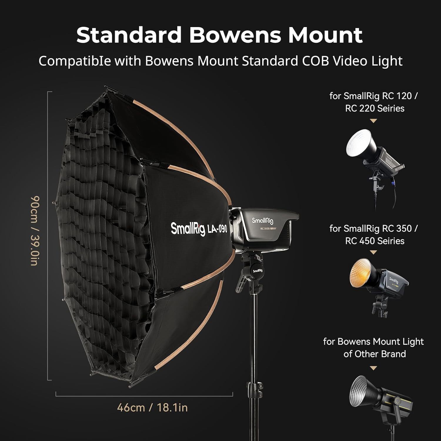 SmallRig 35″/90cm Softbox LA-O90 Quick Release Octagon Soft Box for COB Light