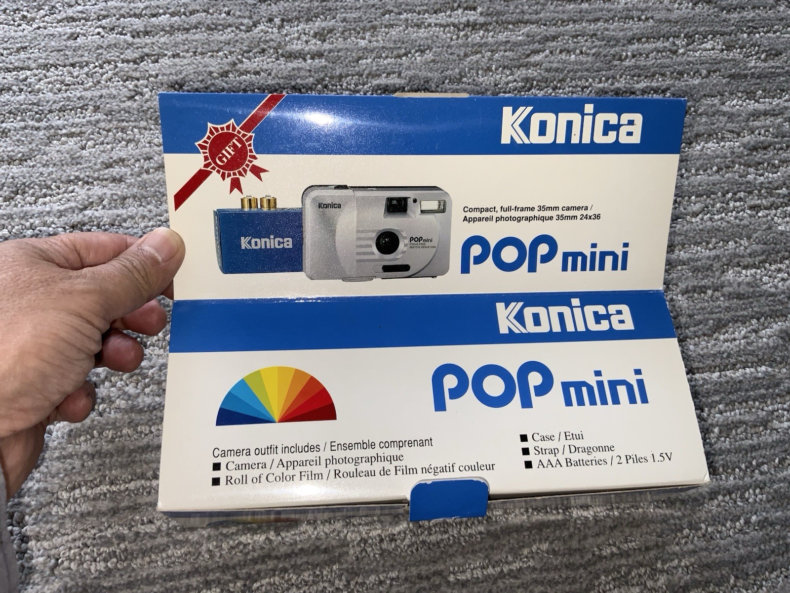 Vintage Konica POP Mini 35mm Compact Camera IN BOX Focus Free Flash Manual Strap