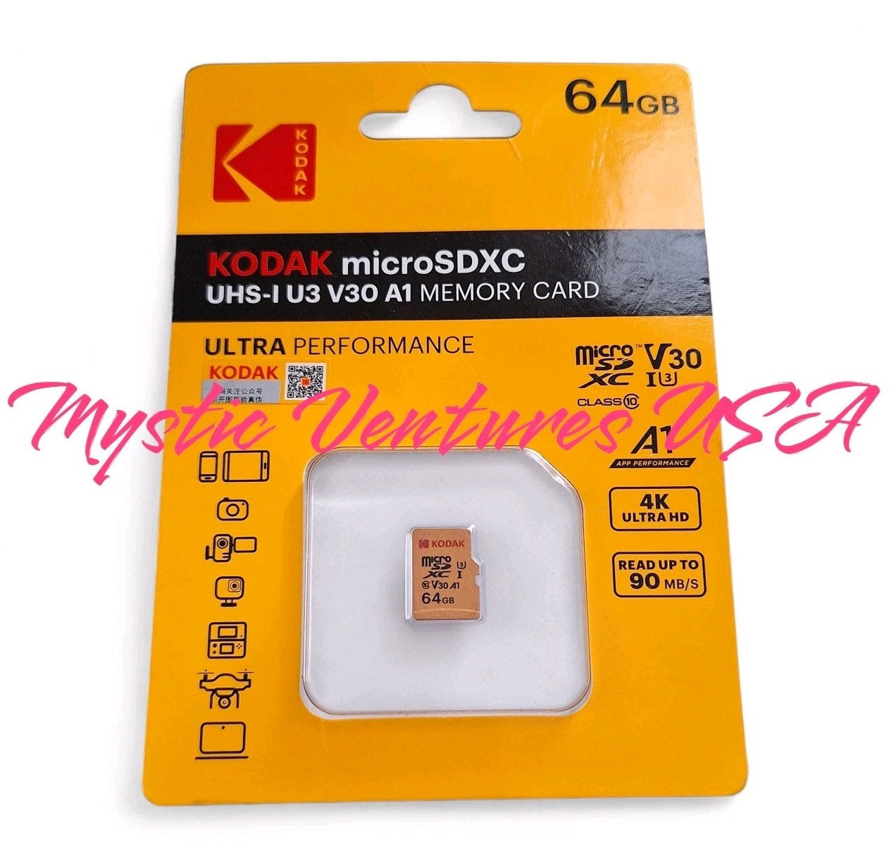 Kodak 64gb Micro SDXC Class-10 4K HD TF Card 90 MB/s U3 UHS-1