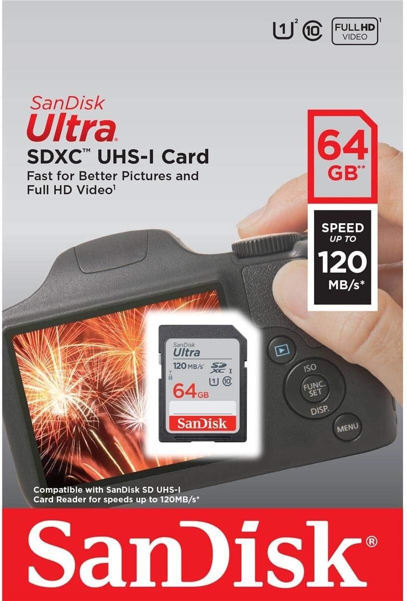 SD 64GB Ultra SDHC UHS-I / Class 10 Memory Card, Speed Up to 120MB/s