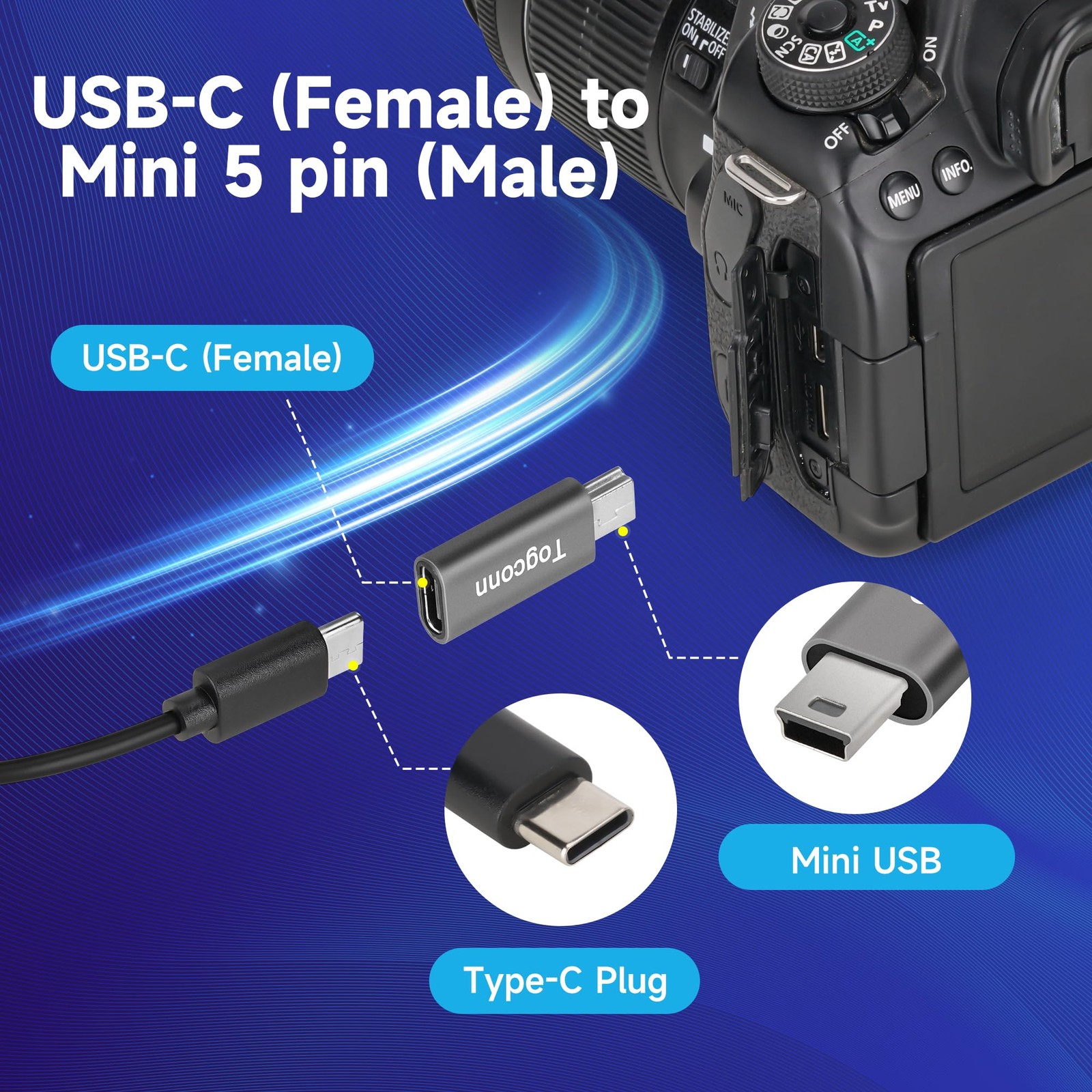 2 Pack USB C To Mini USB Adapter Type C Female To Mini Male Converter