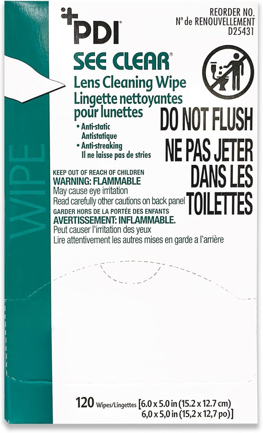 PDI See Clear Lens Cleaning Wipes Anti-Static Streak-Free Glasses Cleaner 120 Ct