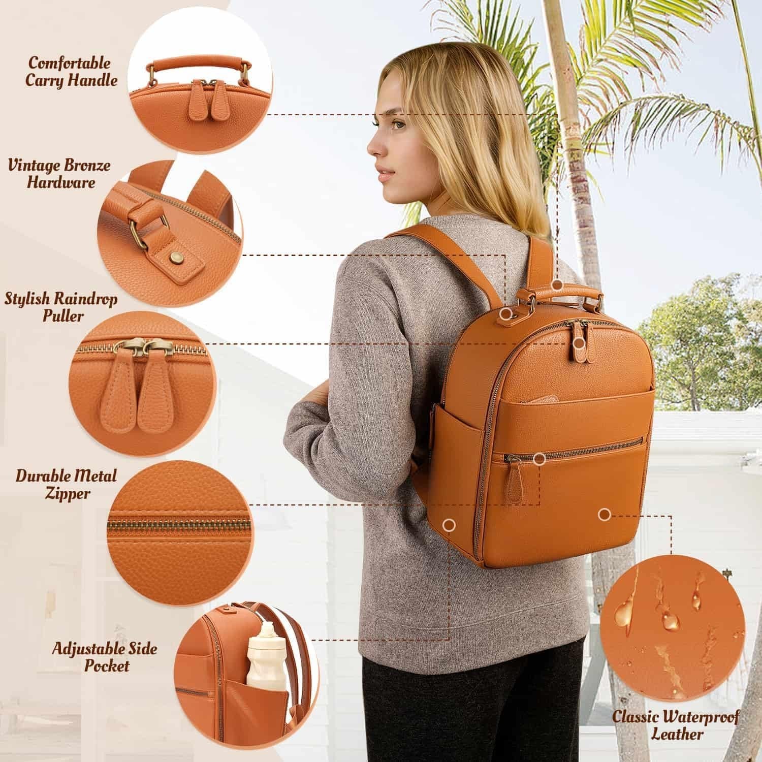 Small Camera Backpack Classic PU Leather W/ 11 Inch Pad/Tablet Compartment
