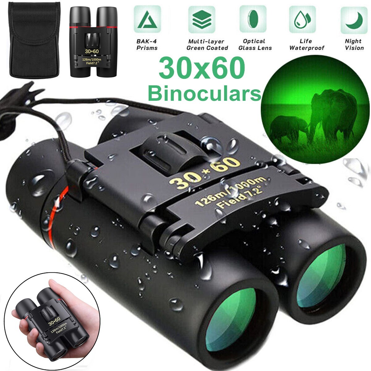 BAK-4 Military Army 30×60 Night Vision Binoculars Goggles Hunting + Case 2023 US