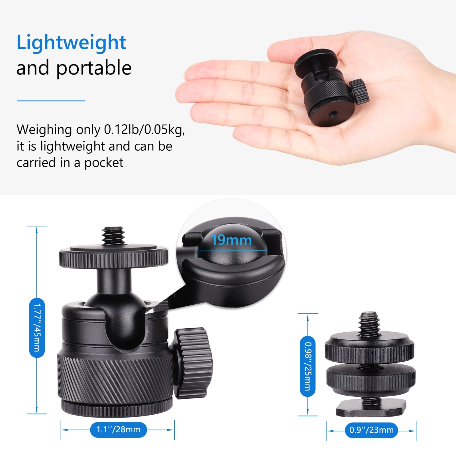 2Pcs Mini Ball Head 1/4″ Screw Mount Bracket Holder 360° Swivel Camera Tripod