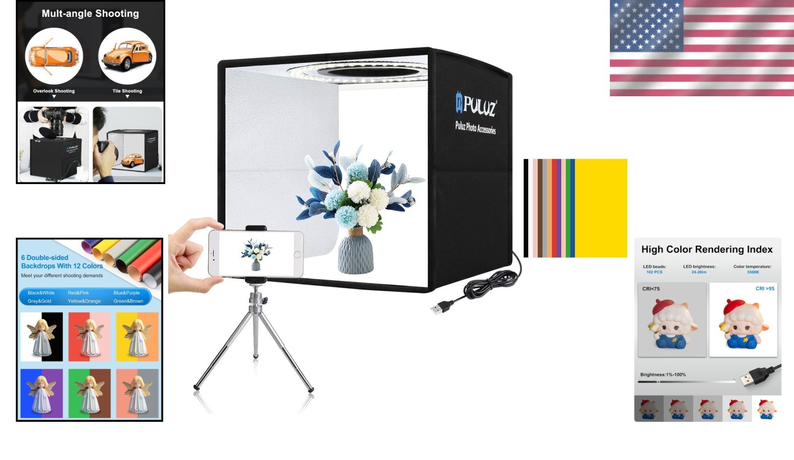 Compact 10-Inch Folding Light Box with 104 LEDs and Easy Setup for Photographers