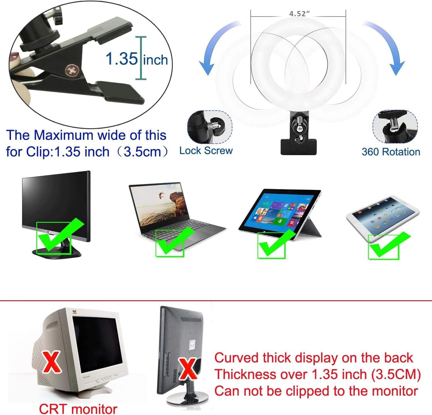 Ring Light 5 Inch USB Portable, 3200K-6500K Dimmable LED Clip on for Laptop C…