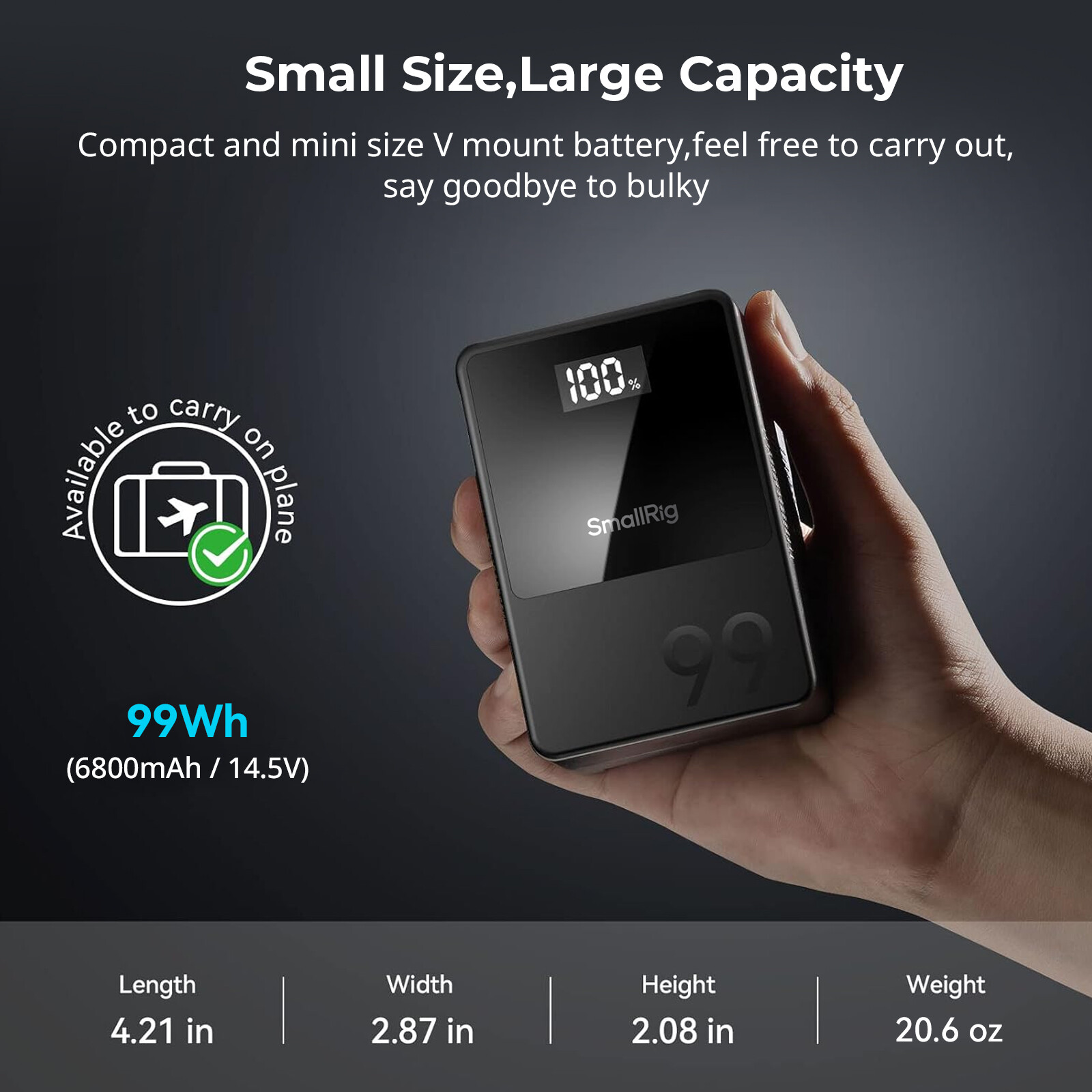 SmallRig V Mount Battery VB99 Fast Charging 6700mAh OLED Display Battery-3580