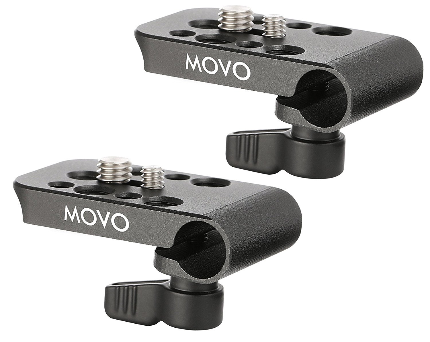 Movo CAB1000 15mm Rod Clamp Adapter with Multiple Mounting Threads (2 Pack)