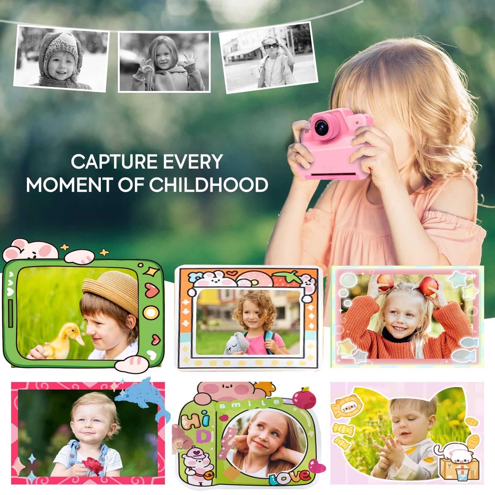 Kids Instant Print Camera 3-10 Year Old Girls Gift Portable Digital Travel