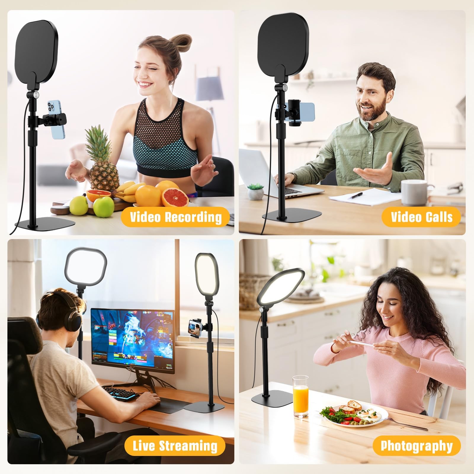 2 Packs Video Conference Lighting Kits Dimmable Desk Ring Light With Stand And P