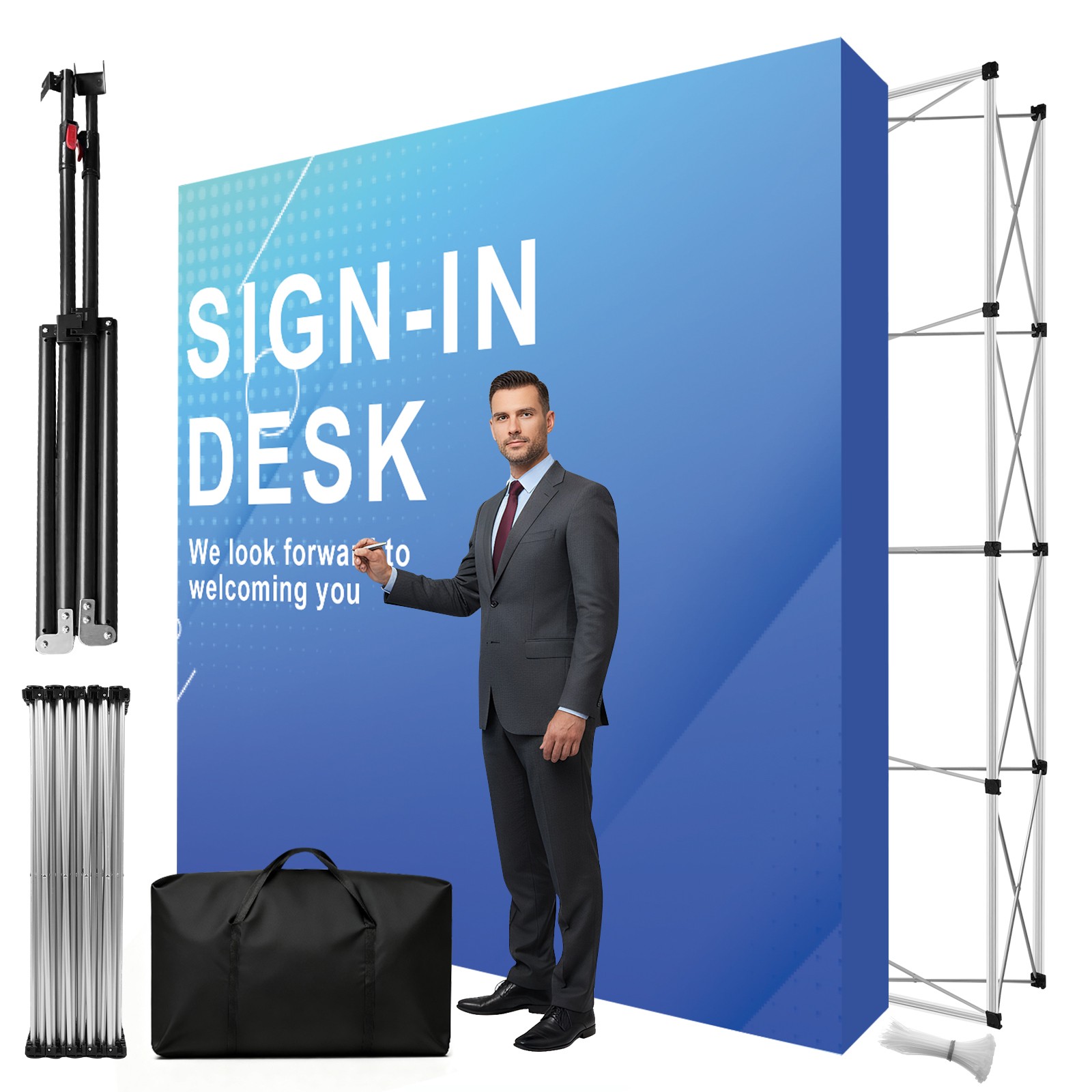 Portable Pop Up Display Stand, Tension Backdrop Booth Frame, Fabric Trade Show