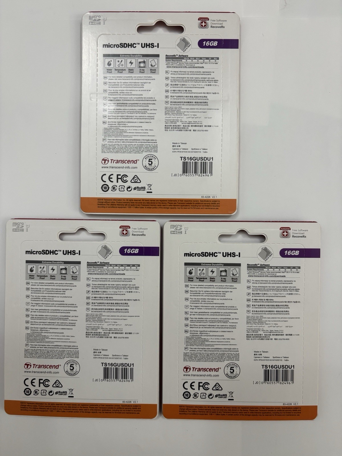 3x Transcend Premium 16GB microSDHC UHS-I 90ms/s Class 10 Memory Cards
