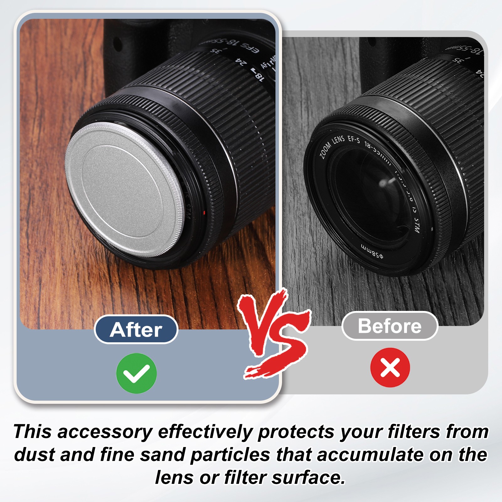 2 Pcs 52mm Camera Lens Cap, Aluminum Screw Mount Front Lens Cap Cover, Black