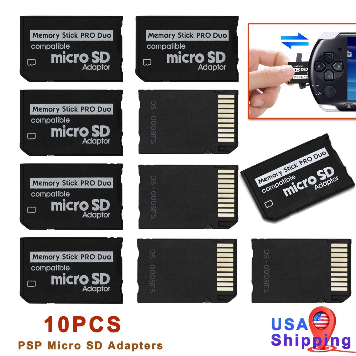 10PCS For SONY PSP Micro SD SDHC TF Card Converter Memory Stick Pro Duo Adapters