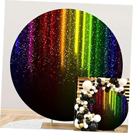 Neon Glow Party Round Backdrop Cover Fabric Let’s Glow 7.2×7.2ft-Diameter