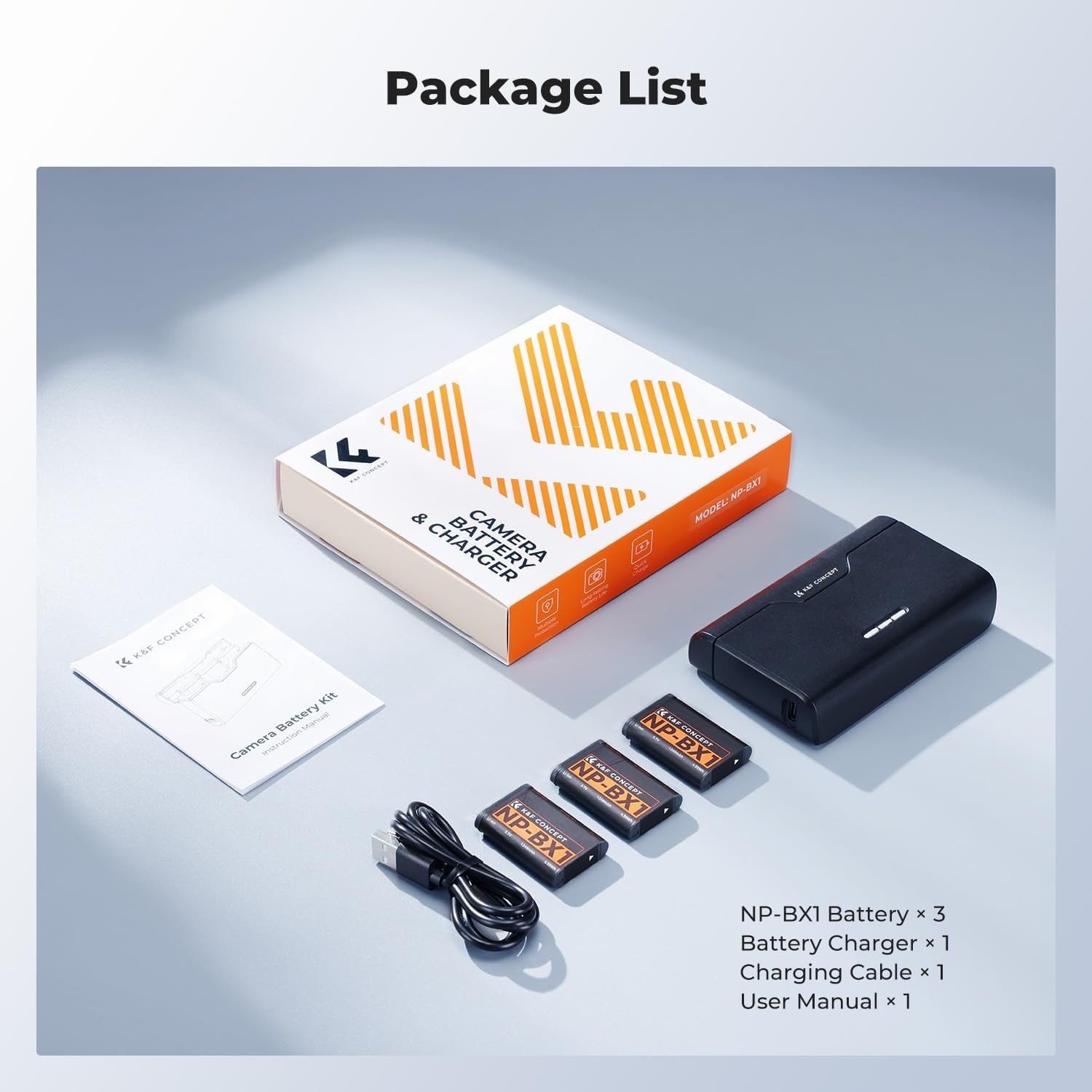 K&F CONCEPT NP-BX1 Battery&Charger Set for Sony ZV-1 ZV-1 II Cyber-Shot DSC-HX80