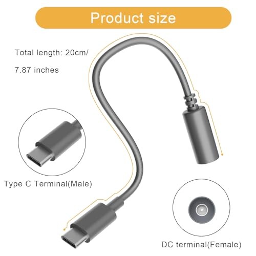 Starlink Mini USB C to DC Power Cord, 7.9-inch Type-C Input Male to DC Female