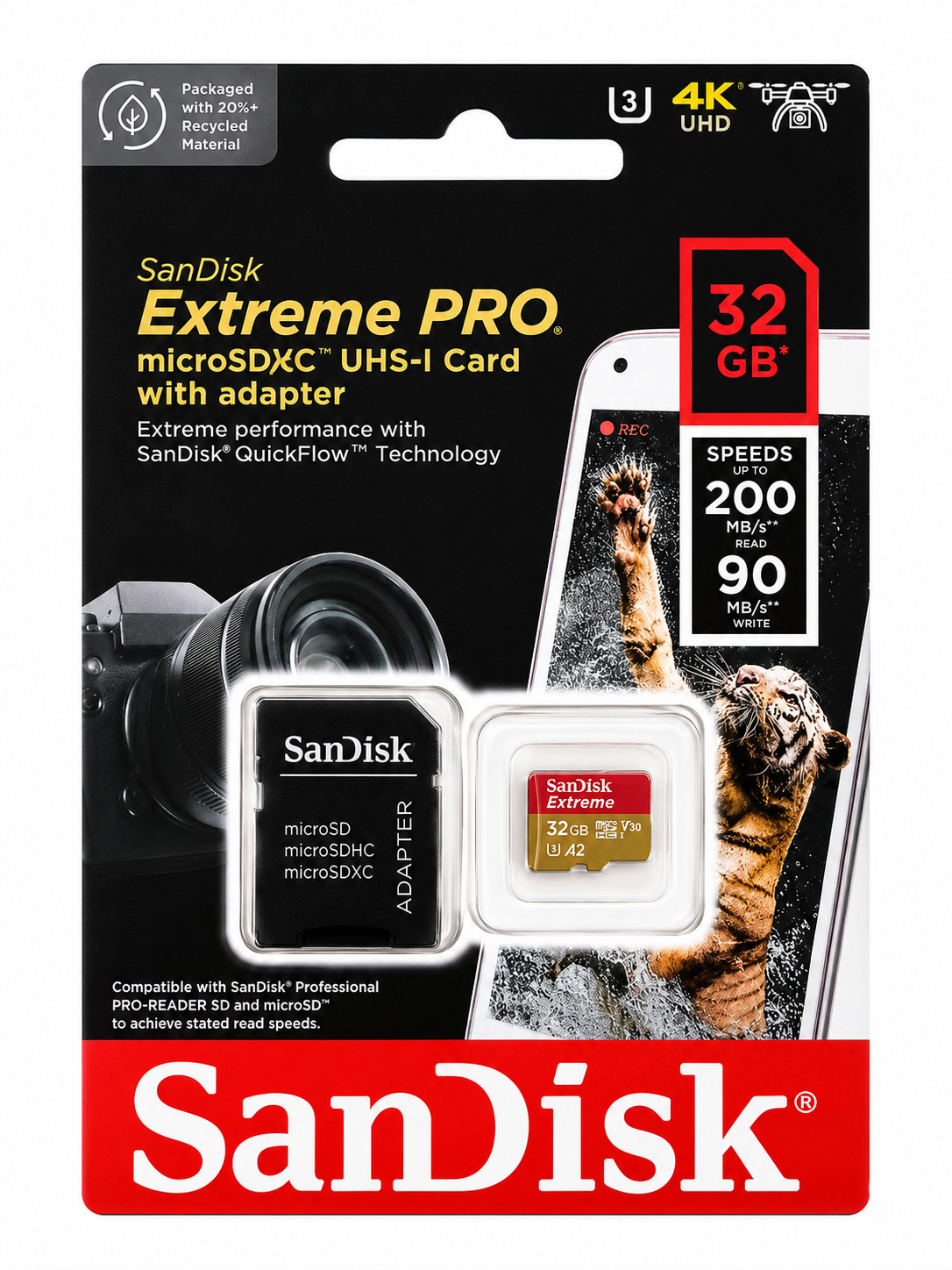 SanDisk Extreme PRO 32GB UHS-I U3 microSDXC High Speed Memory Card with Adapter