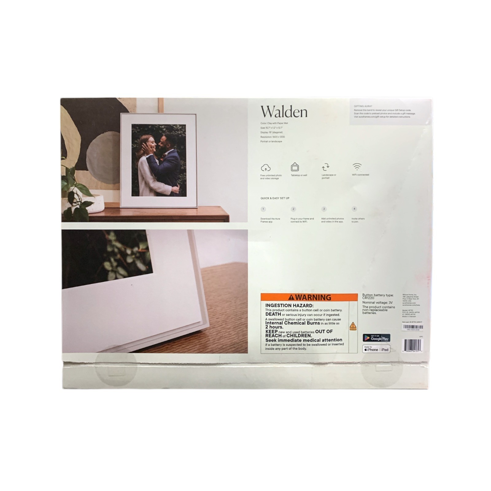 Aura Home 15″ Walden Digital Photo Frame, AF110, Clay with Paper Mat