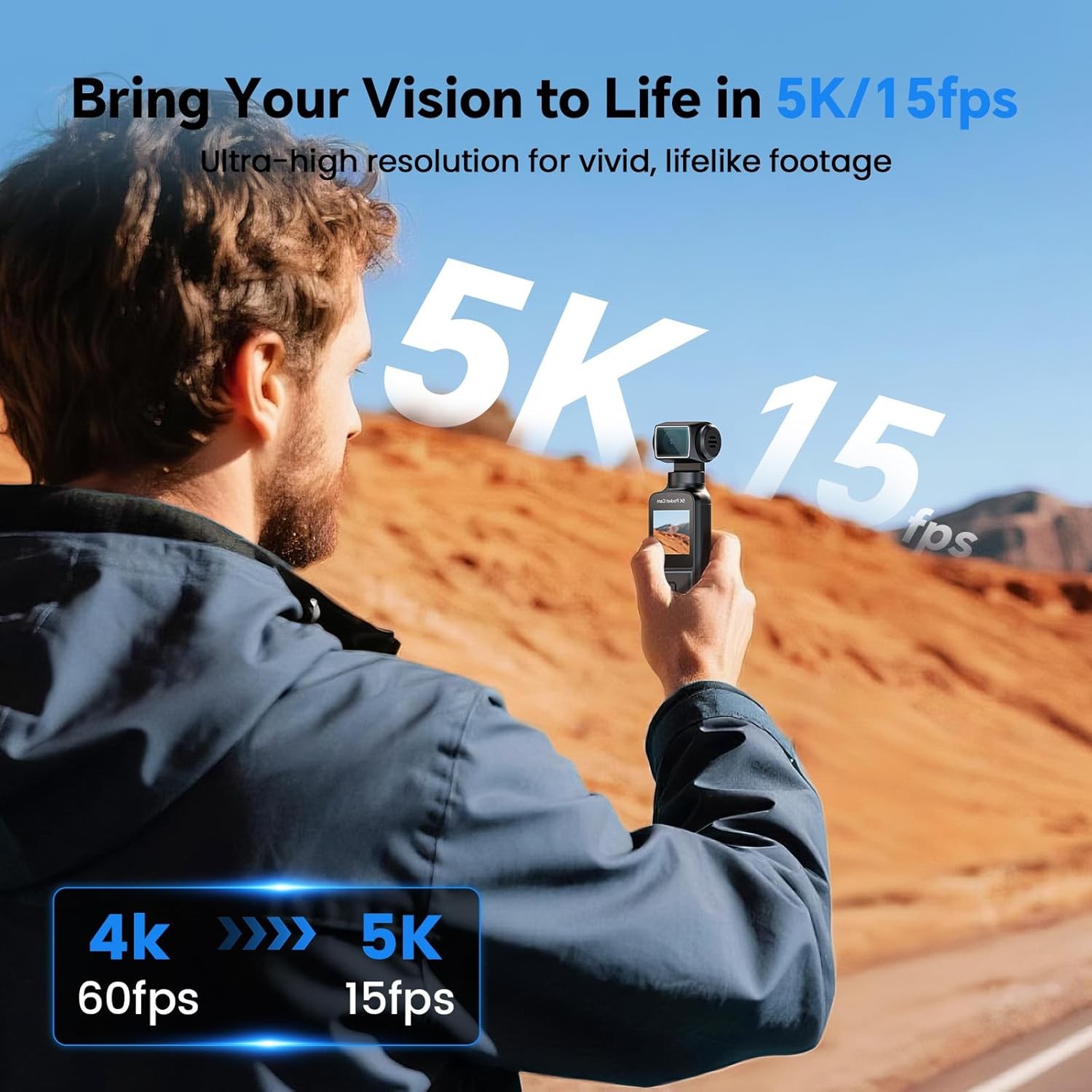 128GB Body Camera with Microphone Vlogging Camera 270° Rotating Stabilization