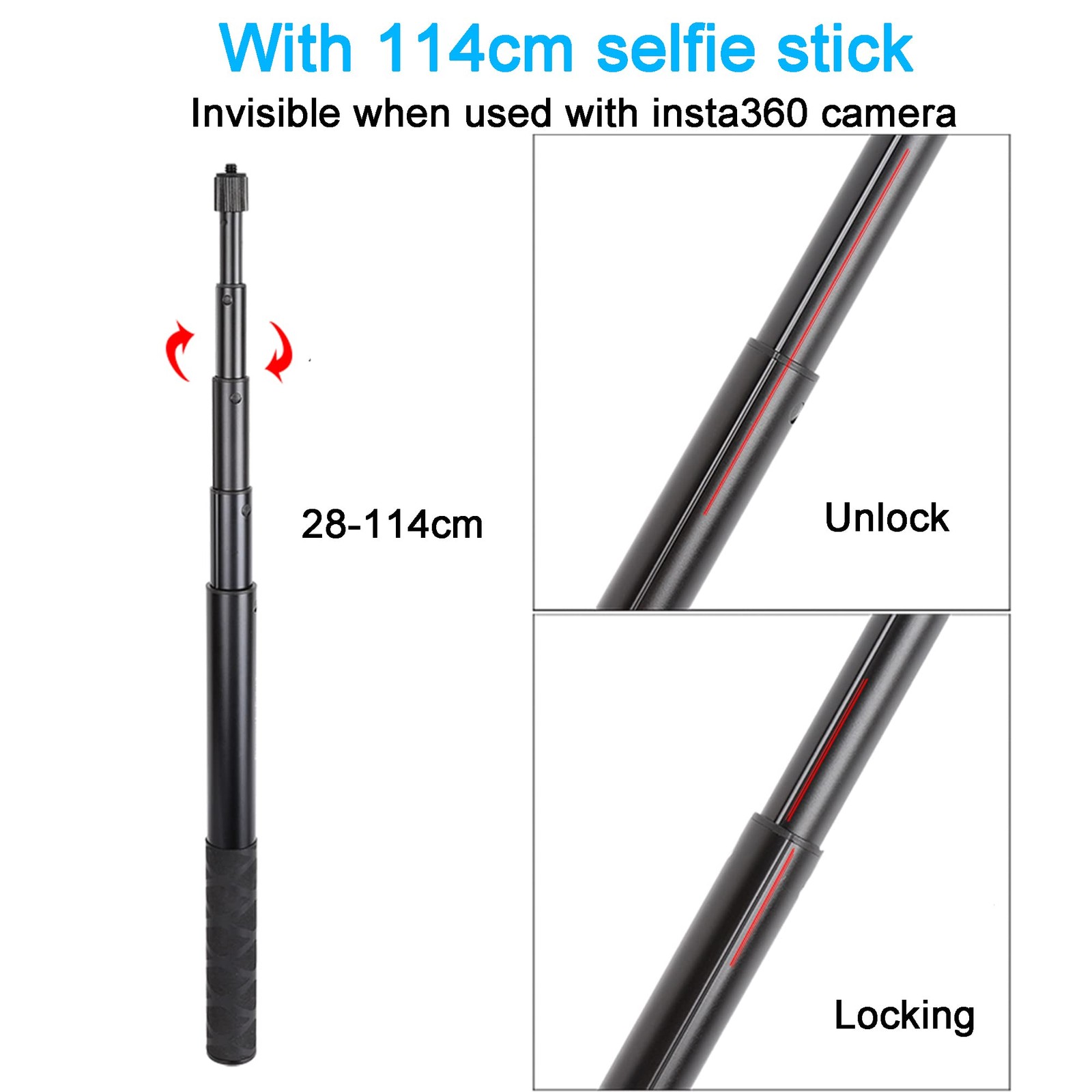 Third Person Perspective Handlebar Mount +114CM Invisible Selfie Stick for Bike