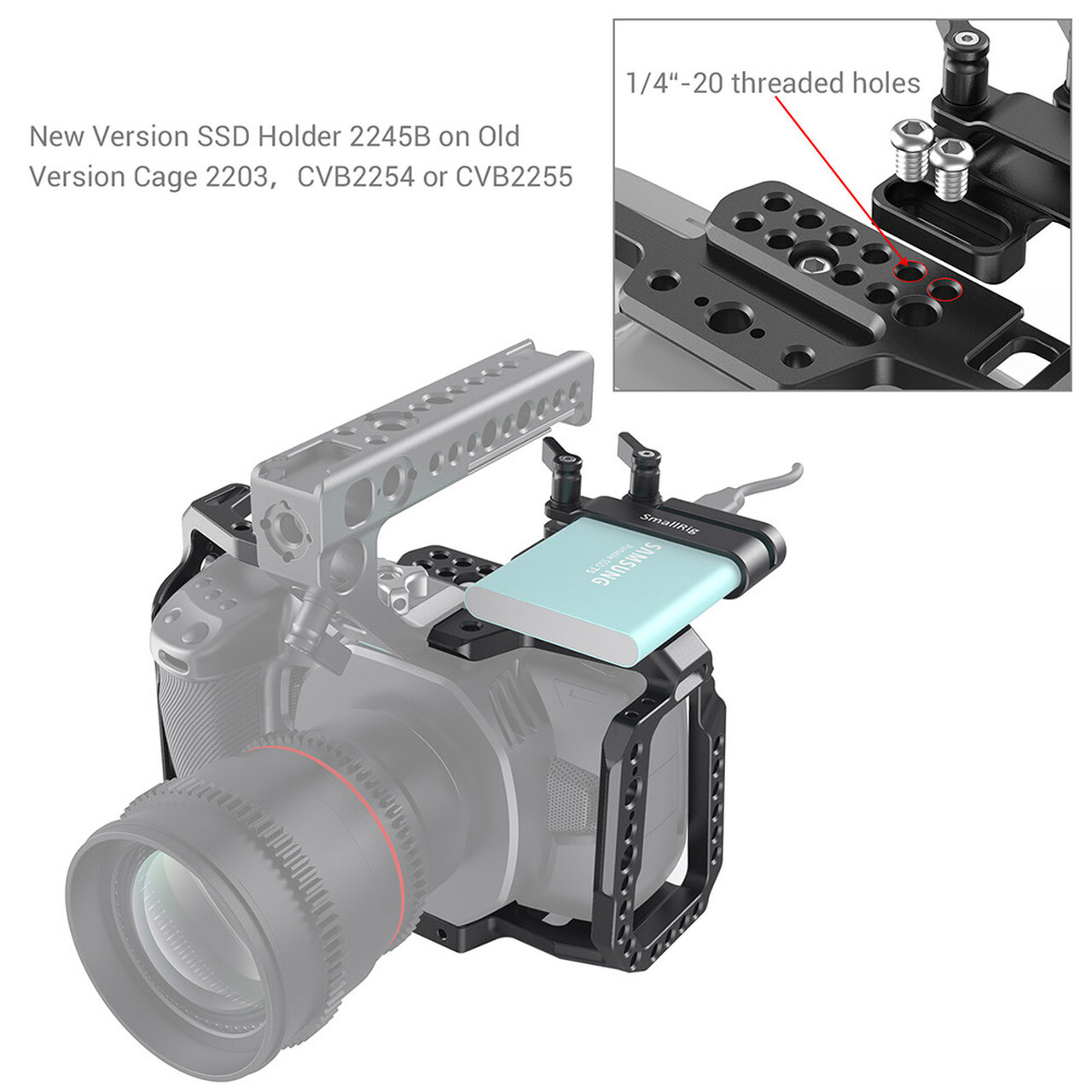 SmallRig T5 SSD Holder for Samsung,SSD Mount for Smallrig bmpcc 4K/6K Cage-2245B
