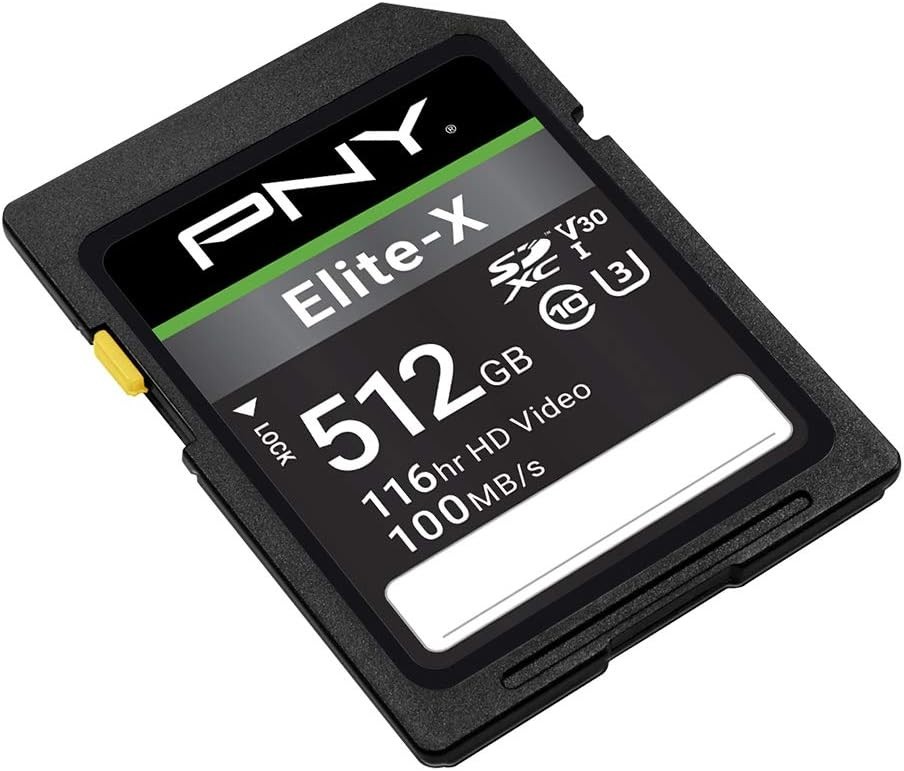 PNY 512GB Elite-X 4K Ultra HD Class 10 U3 V30 UHS-ISDXC Memory Card Full Size SD