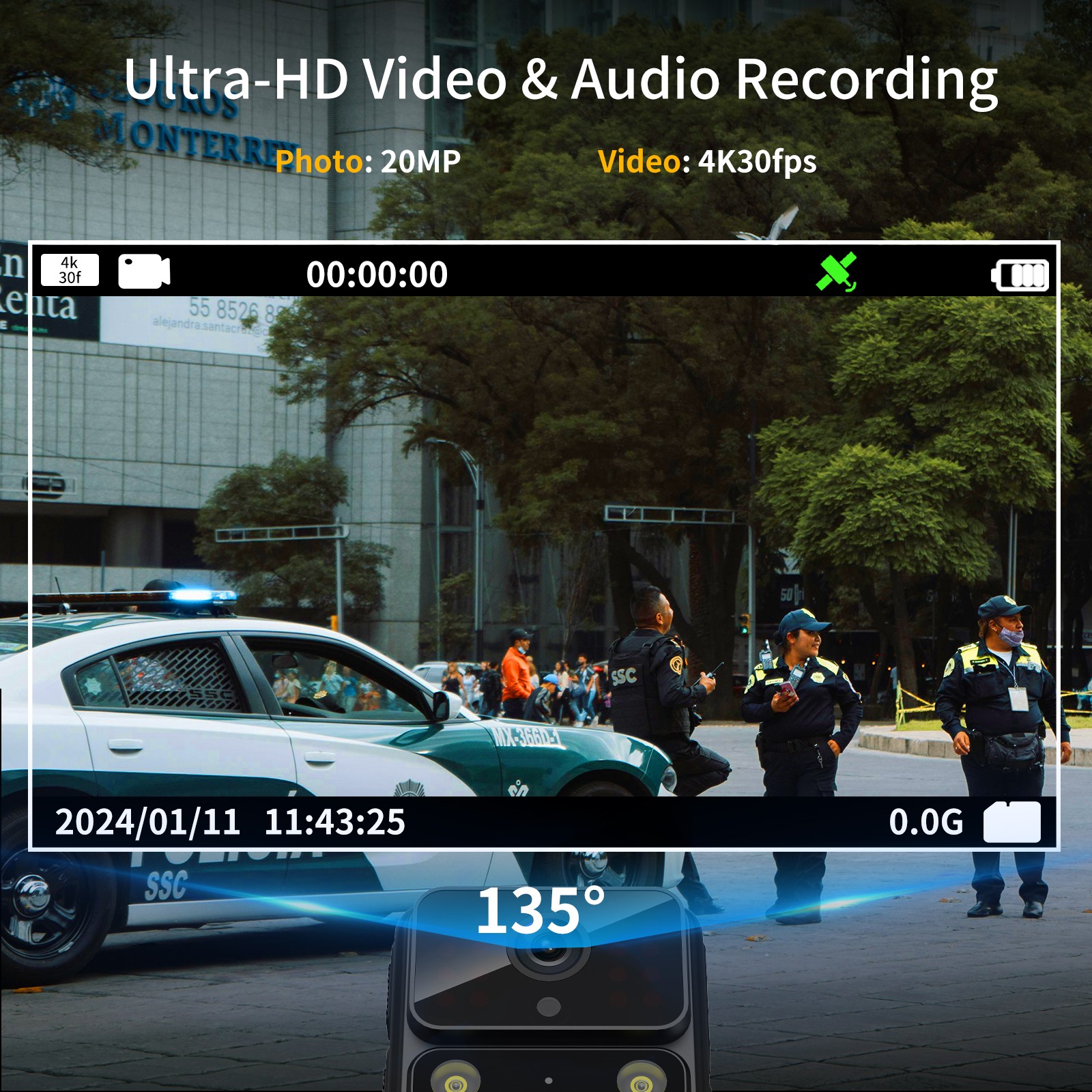 SJCAM 4K UHD Police Body Camera Wearable Bodycam with Audio and Video Recording