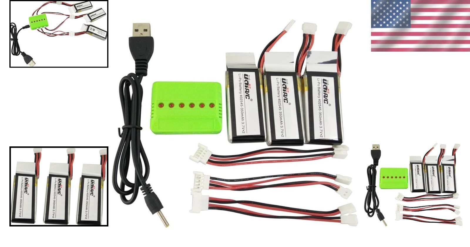 RC Drone Accessories 3 Pcs 3.7V 350mAh Li Battery 3 in1 Balance Charger for U…